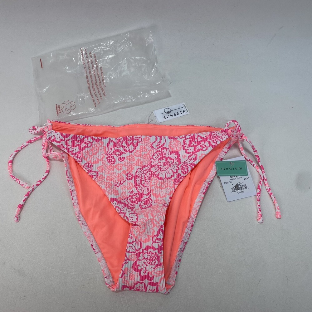 Sunsets Lanai Coral Cove Everlee Tie Side Bikini Bottom, Size Medium